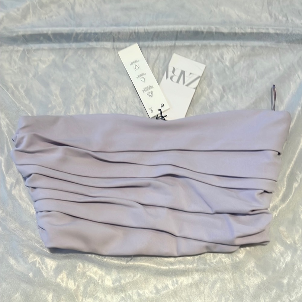 New Zara Women’s Strapless Crop Top / Bandeau, Lavender Purple Medium
